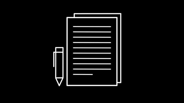 Document Write 4K Motion Design Outline Icon Animation with Alpha Channel.