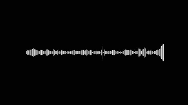 Audio bar, spectrum form white video footage of audio visualizer on black background. Abstract music waves animation overlay for music producers, podcasts, video editing, and DJ visuals 4K.