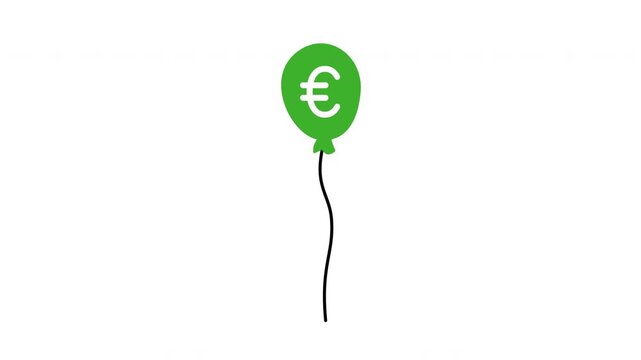 Animated balloon with euro sign floating up concept of currency inflation, rising prices and financial market growth