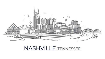 Fototapeta premium Nashville Tennessee Skyline Hand Drawn Sketch Cityscape Vector Art