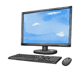 Fototapeta premium Hand painted watercolor computer isolated on white background