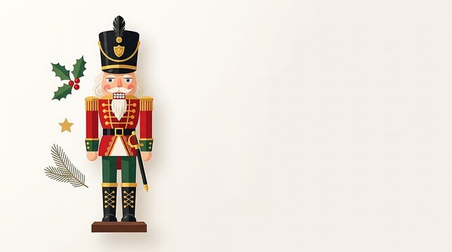 Classic Toy Nutcracker with Festive Holly Accents
