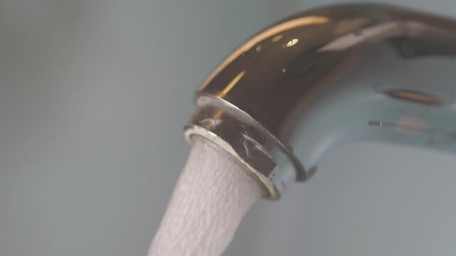 Clean water flows from a kitchen faucet during morning hours