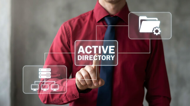 IT administrator points to active directory virtual screen icon concept