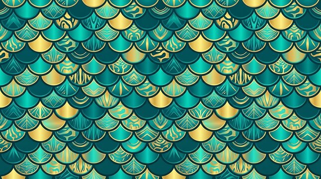 Turquoise and gold mermaid scale pattern with exotic texture