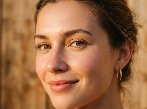 Close up portrait of a young woman with dark hair.