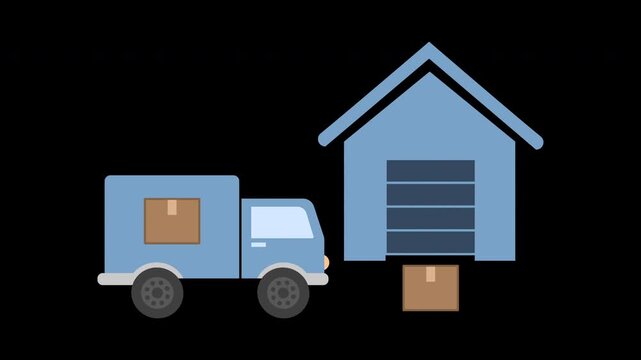 Distribution center icon animation. Warehouse building with a delivery truck. representing storage or fulfillment logistics
