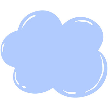 a simple blue cloud shape with a white border, perfect for text or graphic elements, glossy bubble note text box for input text
