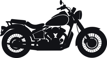  Classic chopper motorcycle silhouette vector icon with side view profile of vintage cruiser motorbike model  © Asha