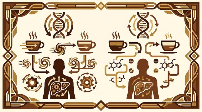 Conceptual infographic of caffeine metabolism and genetic influence