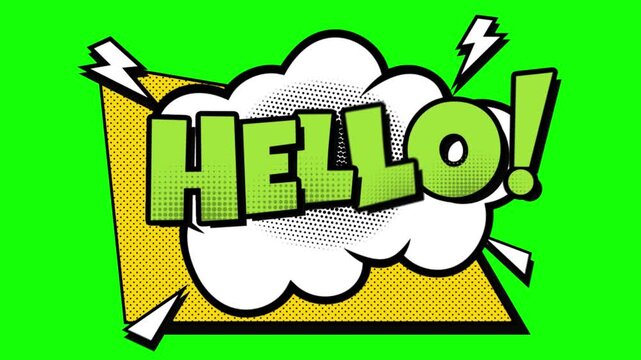 Comic book style OH speech bubble animation. Pop art graphic element with green screen background.