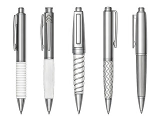 Fototapeta premium Set of luxury silver pens isolated on transparent background