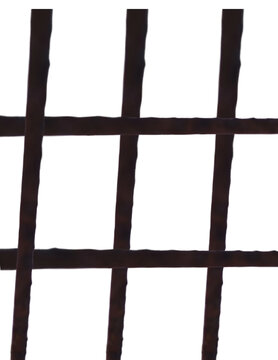 Isolated PNG cutout of a metal grid. Iron grate security bar texture with rust on transparent background. Architectural design overlay asset for composite modeling and 3D rendering projects.