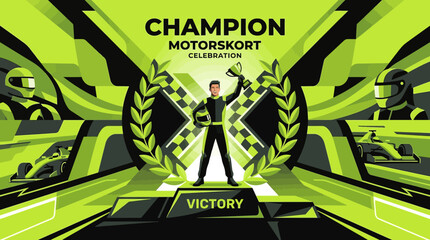 Obraz premium Champion Motorsports Celebration Victory Podium