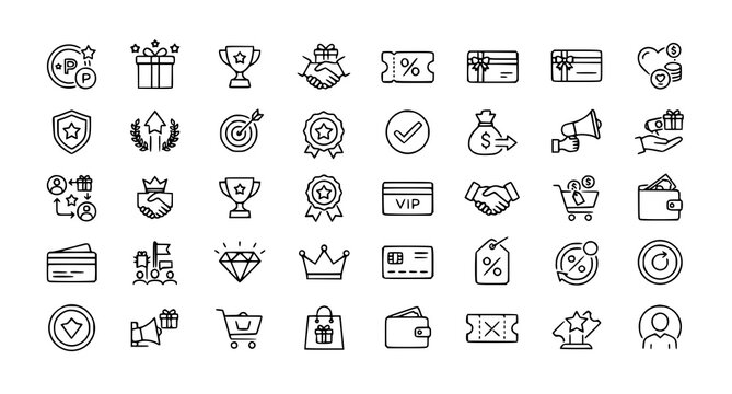 Modern Rewards Loyalty Outline Icon Pack Editable Stroke Vector Illustration