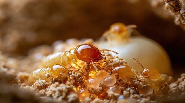 Close-up View of Termite Colony in Nest