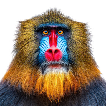 Mandrill monkey face isolated on transparent background PNG element