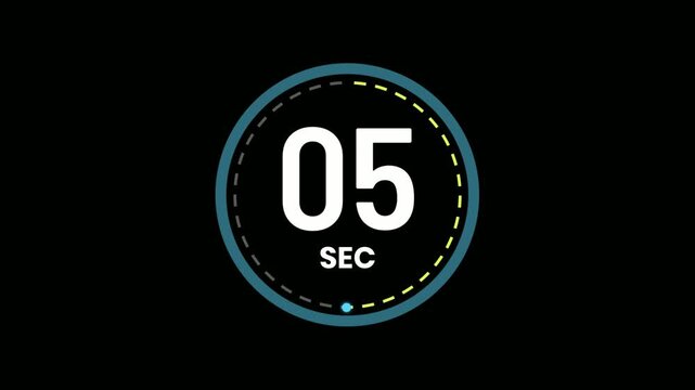 Digital countdown timer with nine seconds. Modern circular clock interface for video production.