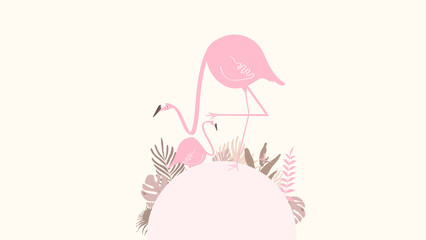 Pink tropical flamingo desktop wallpaper, cream design © Rawpixel.com