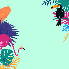 Colorful summer tropical flamingo border, green design © Rawpixel.com
