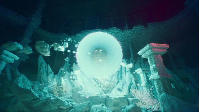 Mystical Energy Sphere Portal in Stylized Stone Temple Background