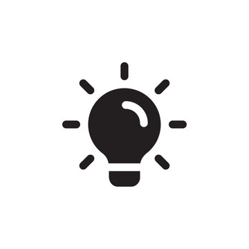 Lightbulb Icon With Rays Flat Silhouette On White Background