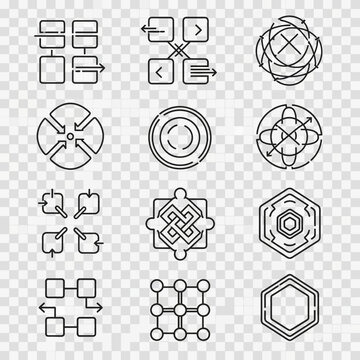Abstract Geometric Icons Set: Flowcharts, Systems, Connections, and Patterns
