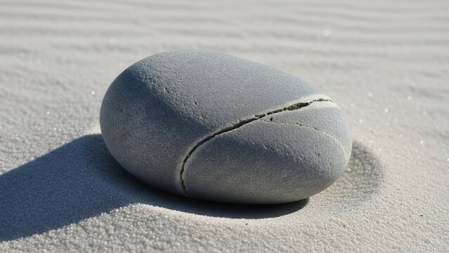 Gray Cracked Stone Resting on Sandy Beach Surface