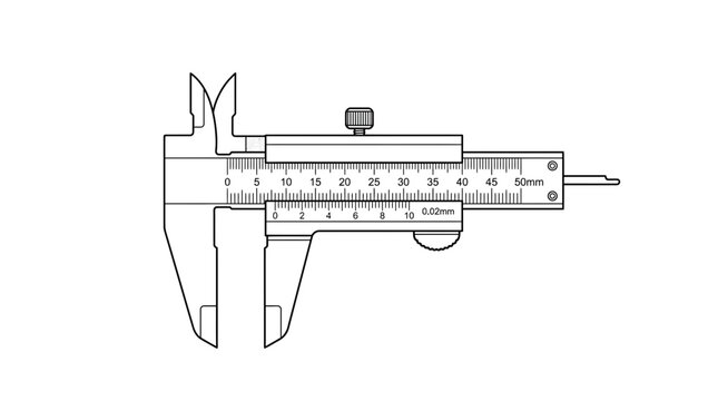 Precision vernier caliper vector line art illustration