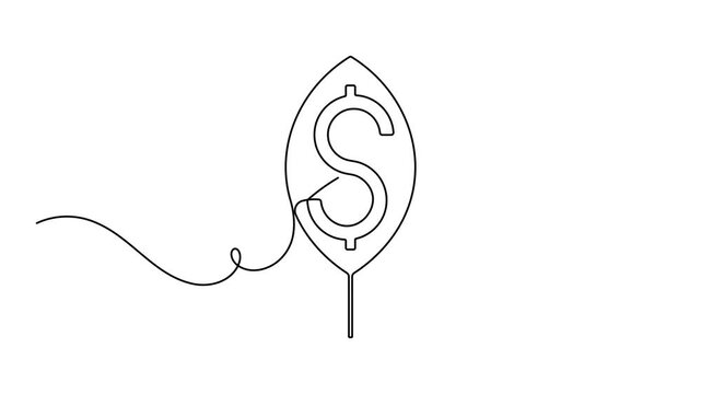 Dollar with leaf icon sign motion graphics continuous one line drawing on white background minimalist single art green money and sustainable financial symbol animation video