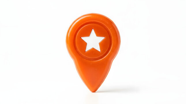 3D orange location pin icon with star symbol on white background