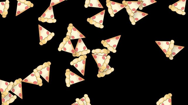 Retro Pizza Slices Falling Downward on a Solid Black Background