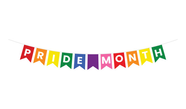 Colorful triangular flags spelling pride month hanging in a festive celebration display vector