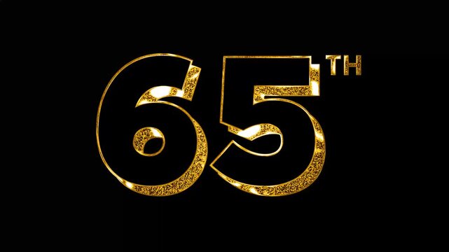 Luxury Golden Glitters Lights Shine Sixty Five Number Anniversary Celebration 3D Metallic Typography Design Animation