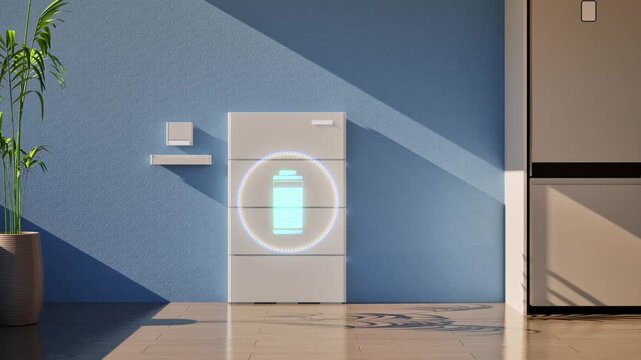 3d rendering home battery or energy storage system for residential used with digital graphic display 4k footage