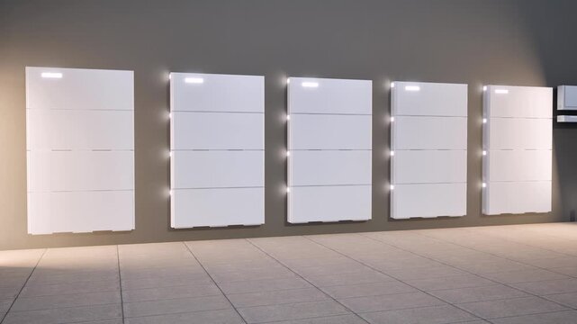3d rendering group of home batteries or energy storage systems for residential used 4k footage