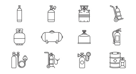 Set of line style gas cylinder and chemical tank icons for industrial safety and equipment with cylinder © MD HAJIRUDDIN