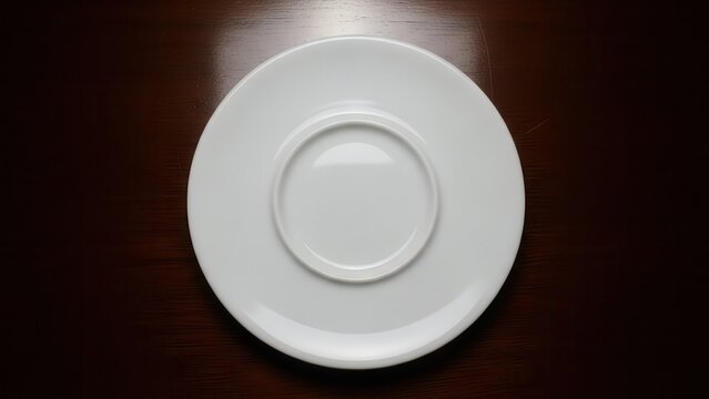 Empty White Ceramic Plate on Dark Wooden Table