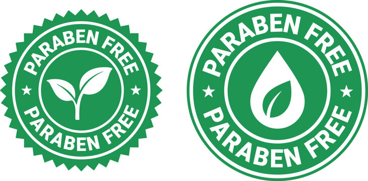 Paraben Free Label Badge Set with Cosmetic Ingredient Free Certification, Skincare Product Packaging Seals, Natural Beauty Symbols, and Vector Design