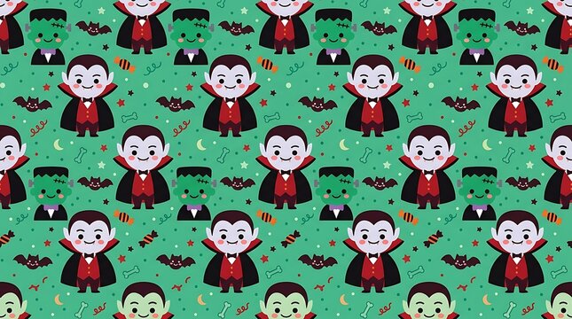Cute cartoon vampire and monster seamless pattern for halloween