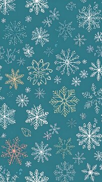 Hand drawn winter snowflake pattern on teal background for mobile wallpaper.