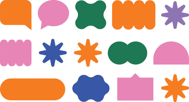 Abstract Organic Shape Collection with Colorful Geometric Blobs, Speech Bubble, Stars, Rounded Elements, and Modern Retro Vector Design Set