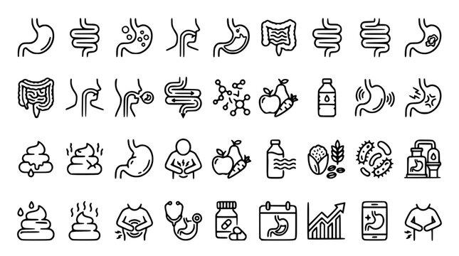 Digestive system vector icons for health and medical designs