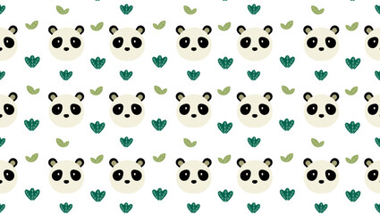 Cute seamless panda pattern. Seamless animals pattern elements vector illustration set for kids design.  © Dinda