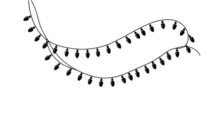 Naklejka premium Black string lights illustration with bulbs on a white background