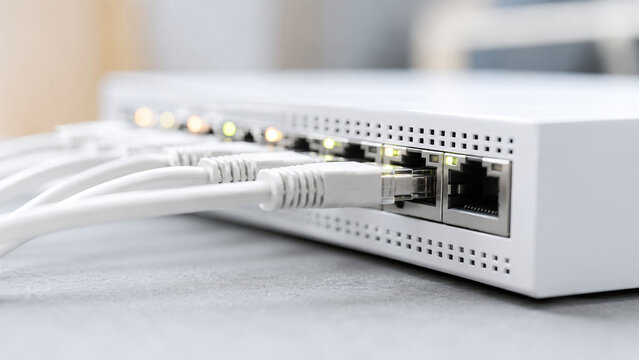 Ethernet cables connected to network router