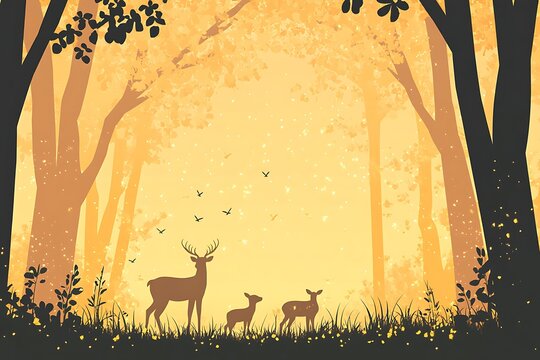 Serene forest sunset with deer