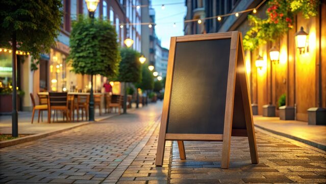 Empty chalkboard menu signboard on the street