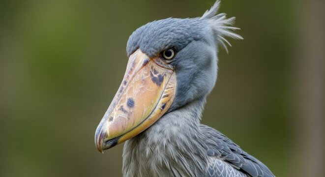 Close-up Portrait of a Shoebill Bird's Unique Beak and Eye