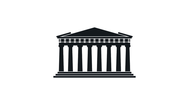 Minimalist black silhouette of a classical temple with pillars and pediment